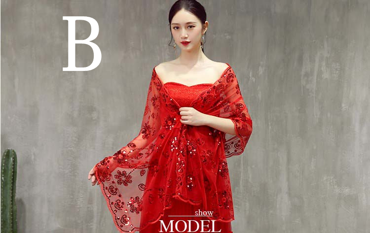 Kvinder cheongsam rød guldblå aftenomslag sjal paljetter blonder wrap med lang kvast formel bryllupsfest damer bolero: B rød