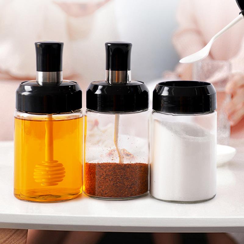 Glas Kruiden Tank Keuken Clear Spice Flessen Peper Lepel Kruiden Potten Olie Borstel Honing Dispenser Voedsel Opslag Container