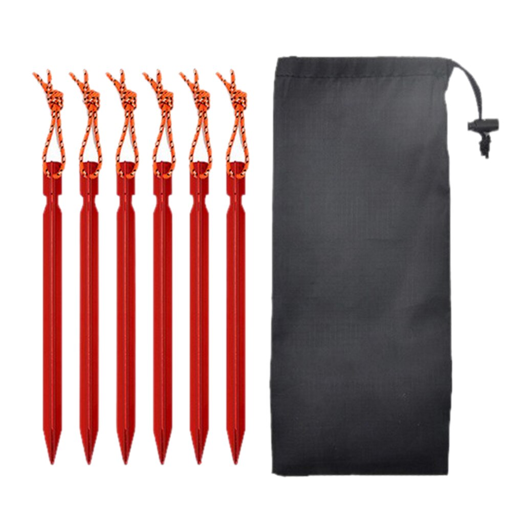 Estacas de aluminio para tienda de campaña con clavos reflectantes, clavijas ligeras para tienda de campaña, viaje, senderismo y jardinería, 6 uds.: Red