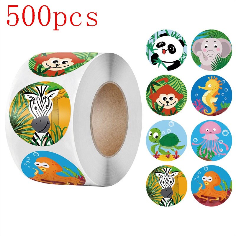 50-500pcs 1inch round good job cute animal teacher reward deco stickers korean logo stickers scrapbook paper Fridge stickers: HY2022-37-500pcs