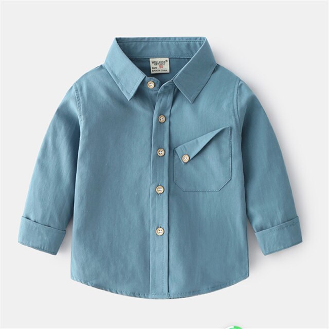 Pour garçons Chemise à manches longues Printemps Bébé Garçons Haut En Coton Dessin Animé Animal Chemise Bébé Printemps Revers chemise Enfant Blouse30: Bleu / 7T