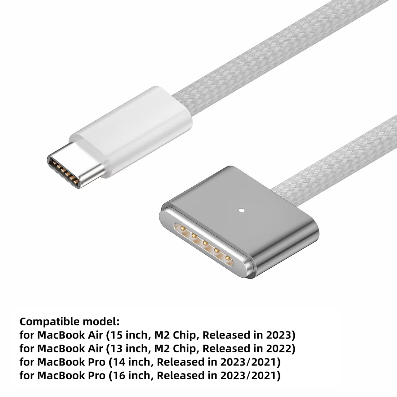2m usb type c til magnetisk magsafe 3. generations kabelopladeradapter til macbook pro air 14 16 m2 140w hurtigopladerkabelledning: Grå