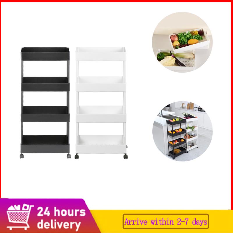 Kitchen Trolley 4 Layer Utility Cart Multi-function Trolley Storage Trolley Kitchen Foldable Trolley Rolling Metal Trolley HWC