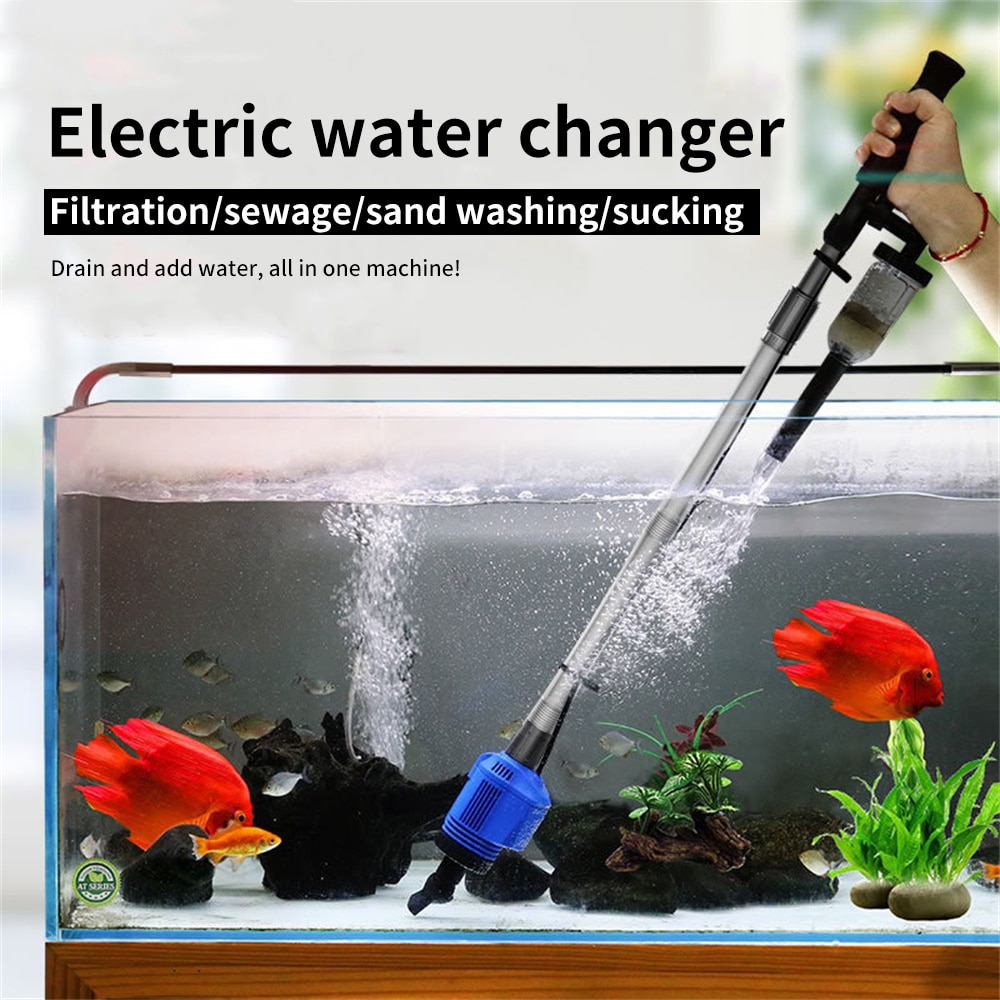 220V Powerful Suction Aquarium Electric Syphon Operated Fish Tank Sand Washer Vacuum Gravel Water Changer Siphon Filter Cleaner