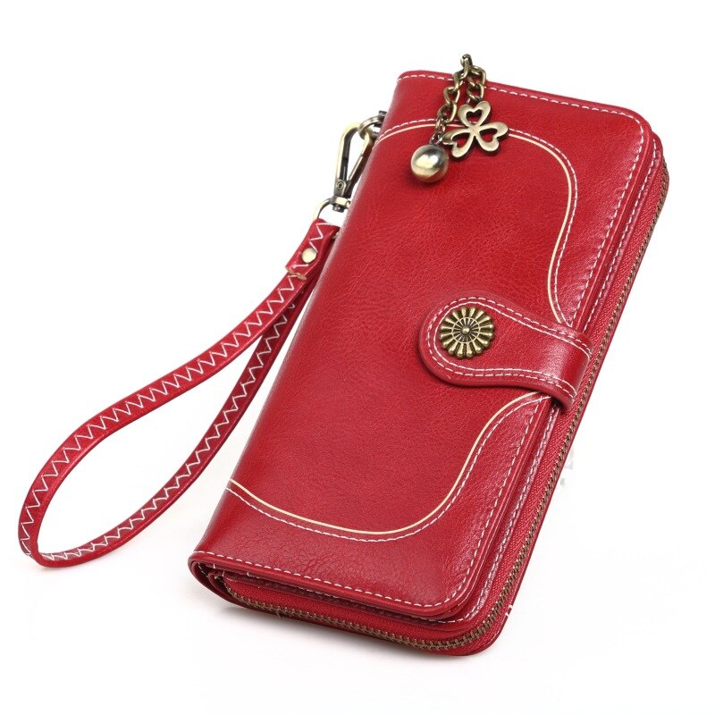 Large Capacity Women Wallets Pu Leather Female Purses Long Clutch Multifunctional Zipper Hasp Purse Phone Wallet Card Holder: Style2-Wine red L