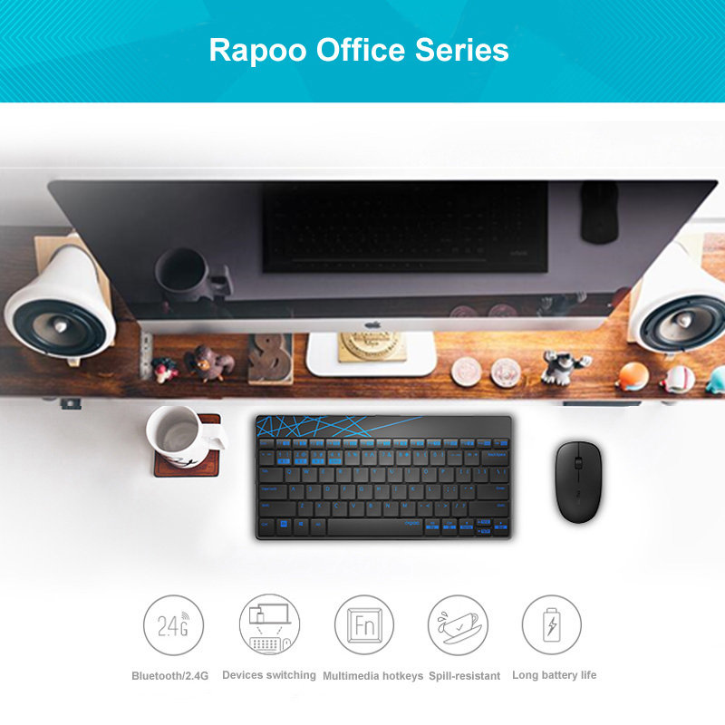 Neue Rapoo 8000M Multi-modus Stille Drahtlose Tastatur Maus Combos Bluetooth 3,0 & 4,0 RF 2,4G schalter zwischen 3 Geräte Verbindung