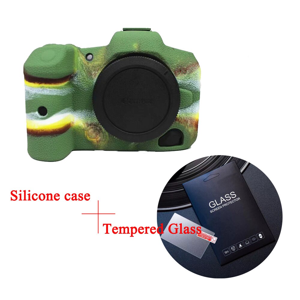 Funda de silicona suave para cámara Canon EOS R5 R6 EOSR6, carcasa protectora de marco, vidrio templado sin espejo: R5 Green with glass