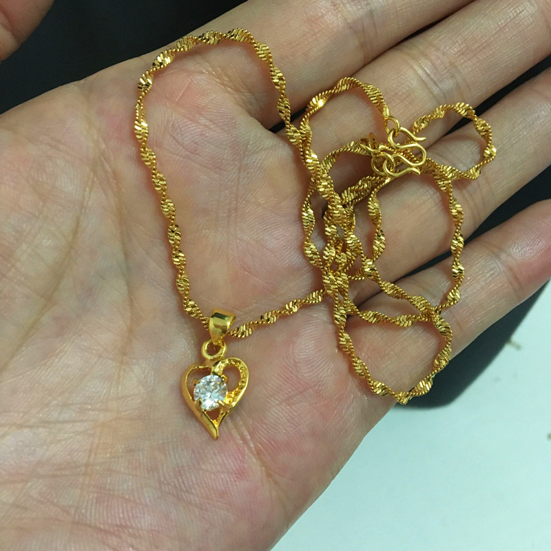Echte 24k gouden ketting zirkoon hart hanger waterrimpel ketting galvaniseren gouden sieraden huwelijksgeschenken voor vrouwen