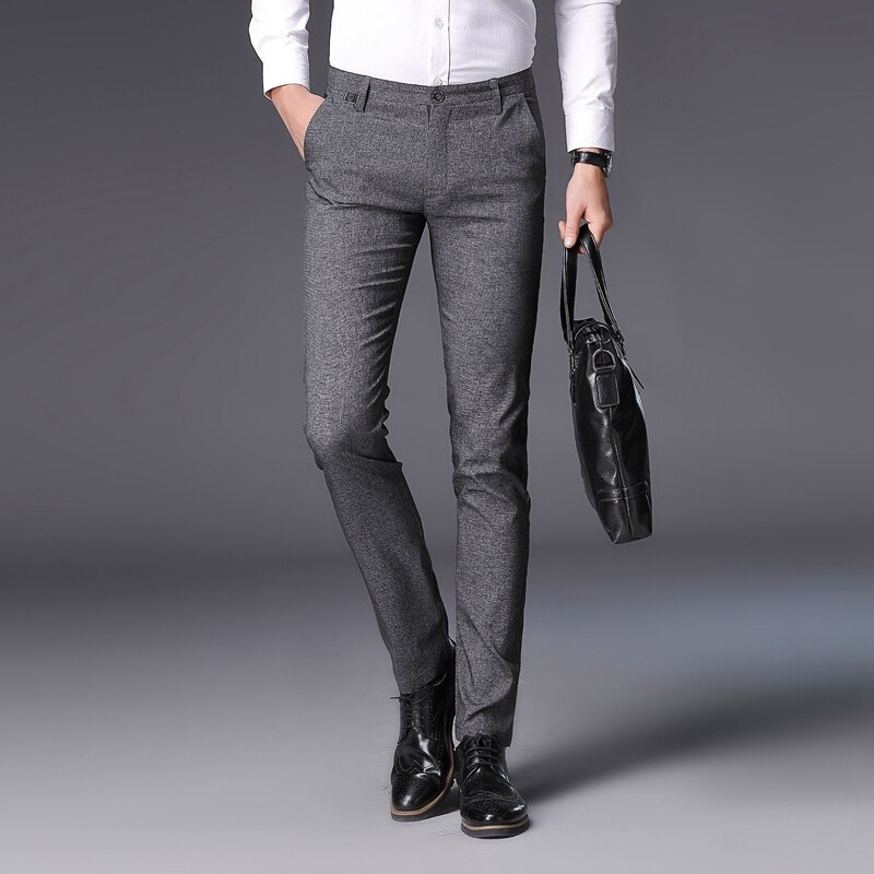 Pantalones de traje gris de para hombre, pantalones casuales de negocios, pantalón de Otoño de delgado