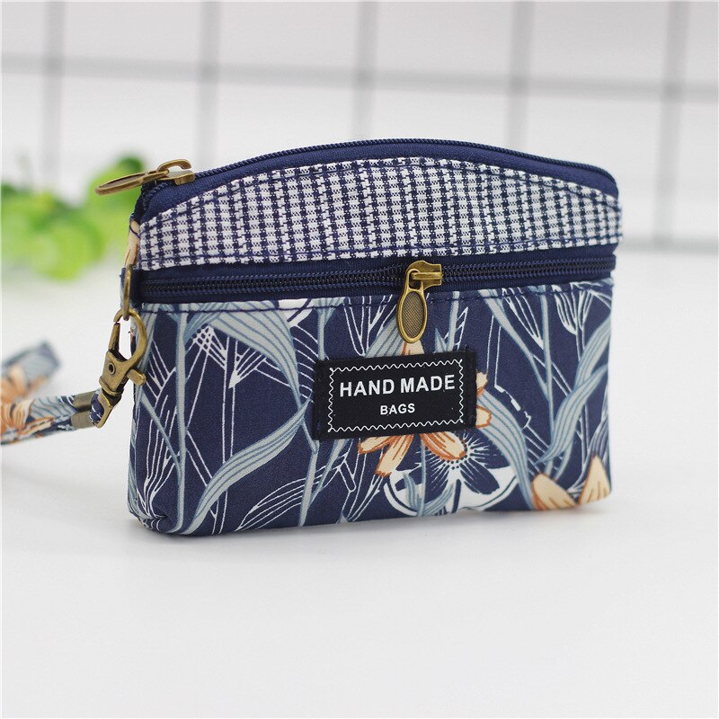 Frauen baumwolle Blumen- druck geldbörse weiblichen kurzen brieftasche kleine geld tasche tasche bolsa carteira feminina bolso für mädchen: marine blau