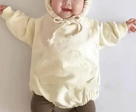 Lente herfst baby bodysuits kleine berenoren baby jongens bodysuit fluwelen kinder hoody bodysuit cartoon meisjes lange mouwen: Beige abrikoos romper / 12m 80cm
