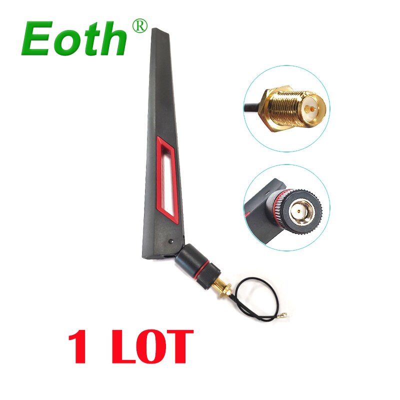 Eoth 2.4G Wifi Antenne 5.8Ghz Real 8dBi RP-SMA Dual Band 2.4G 5.8G Antena Iot Antenne Sma vrouwelijke Ufl./Ipx 1.13Pigtail Ipex1Cable: 1PCS BLACK