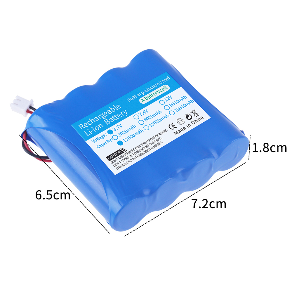 Lithium Batterij 3.7V 18650 Met XH2.54-2P Stekker 6000/9000/12000Mah Oplaadbare Batterij Voor Vissen Led Licht Bluetooth Speaker