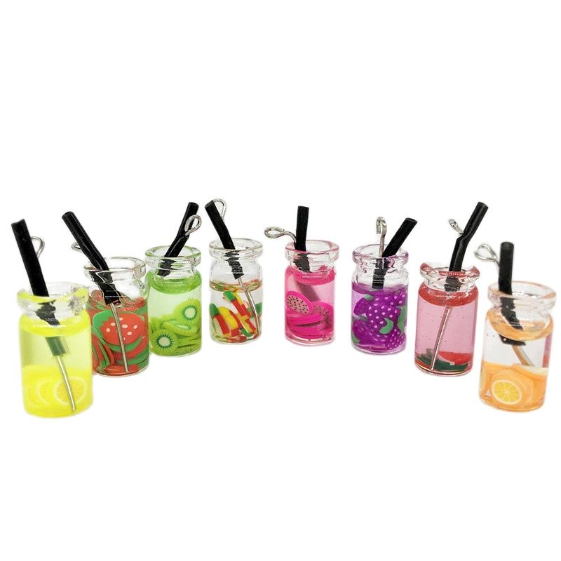 8 stks Fruit Oranje Appel Aardbei Citroensap Miniatuur Voedsel Bedels Hangers Voor DIY Sleutelhanger Ketting Oorbel Accessoires