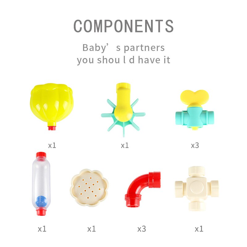 Baby Bath Toys Kids Bathroom Shower Head DIY Blocks Water Pipe Faucet Educational Windmill Toy With Suction Cups For Child