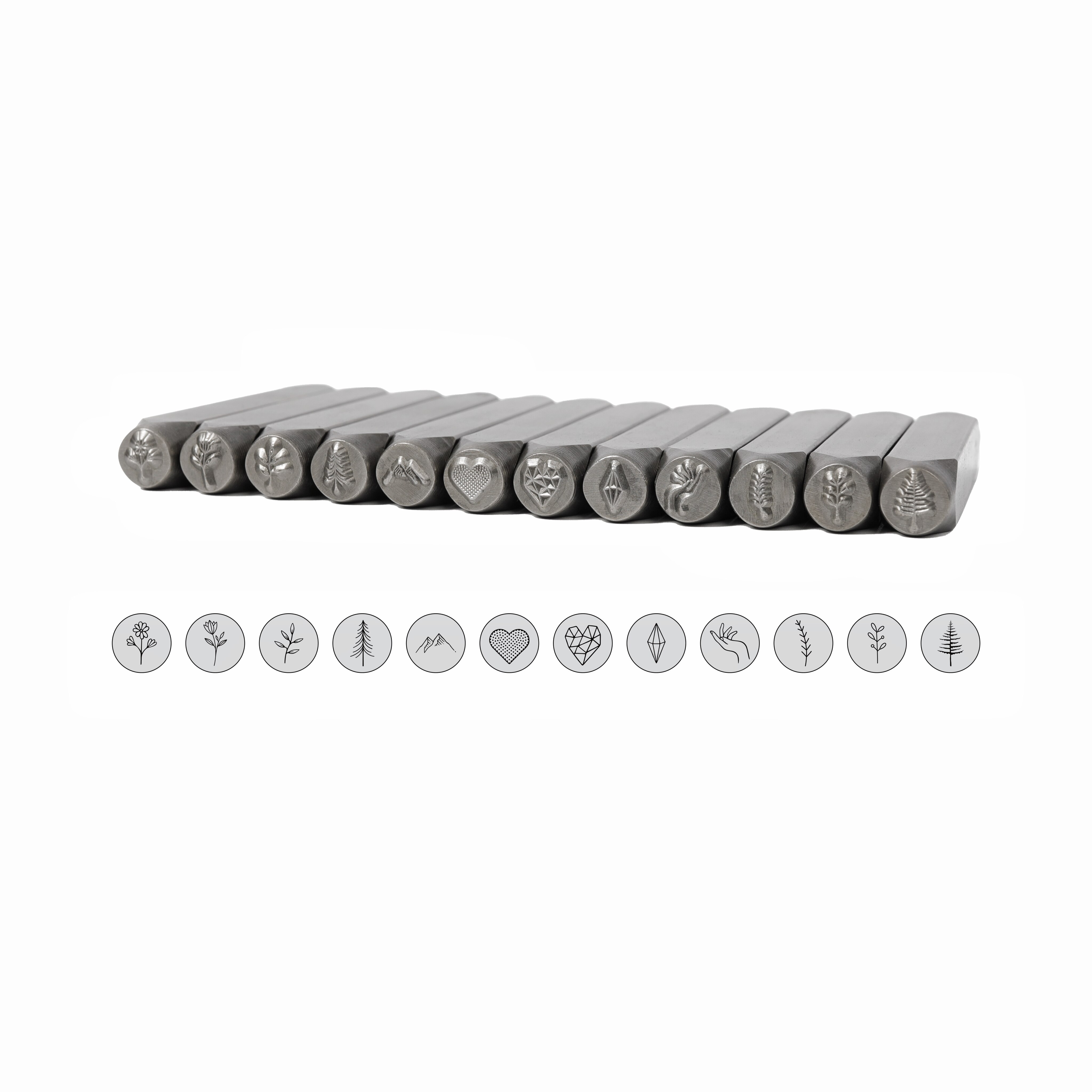 Timbres de en métal, timbres de fleurs et d'arbre, timbres en métal, tampons de poinçonnage en métal, kit d'estampage en métal, outil d'estampage de bijoux 1/4 (6 mm)