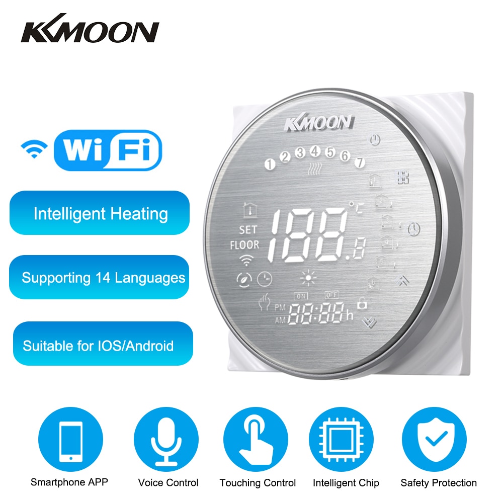 Kkmoon termostater digital vandopvarmning termostat wifi forbindelse stemmestyring berøringsskærm hus stuetemperatur controller