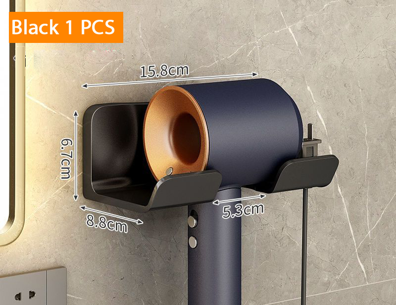 Hair Dryer Holder Wall Mounted Hair Straightener Dryer Hair Stand Bathroom Organizer Shelves Washroom Organization Shelves: black