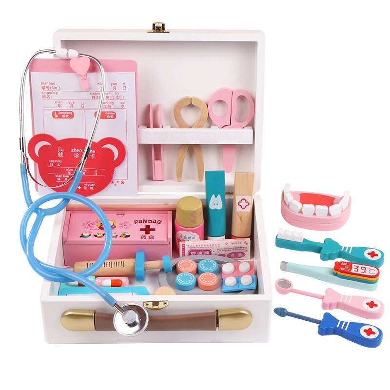 Simulation en bois pour enfants semblant jouer docteur jouet infirmière jeu d'injection boîte à médicaments