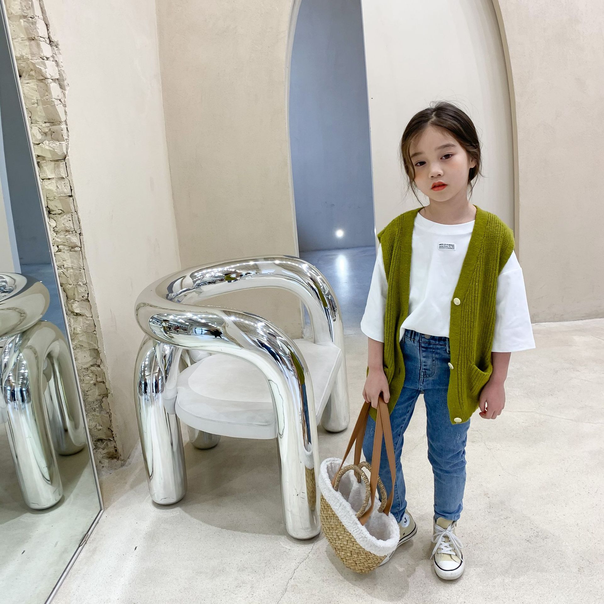 Spring Girls Knitted Vest Kids Korean Vests