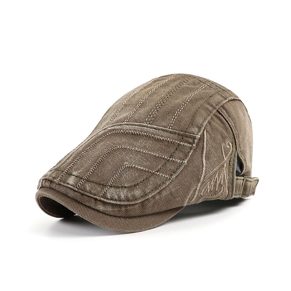 [AETRENDS] Washed Denim Newsboy Cap Men Peaked Flat Caps Artist Hat Casual Berets Hat Z-10139: Army Green