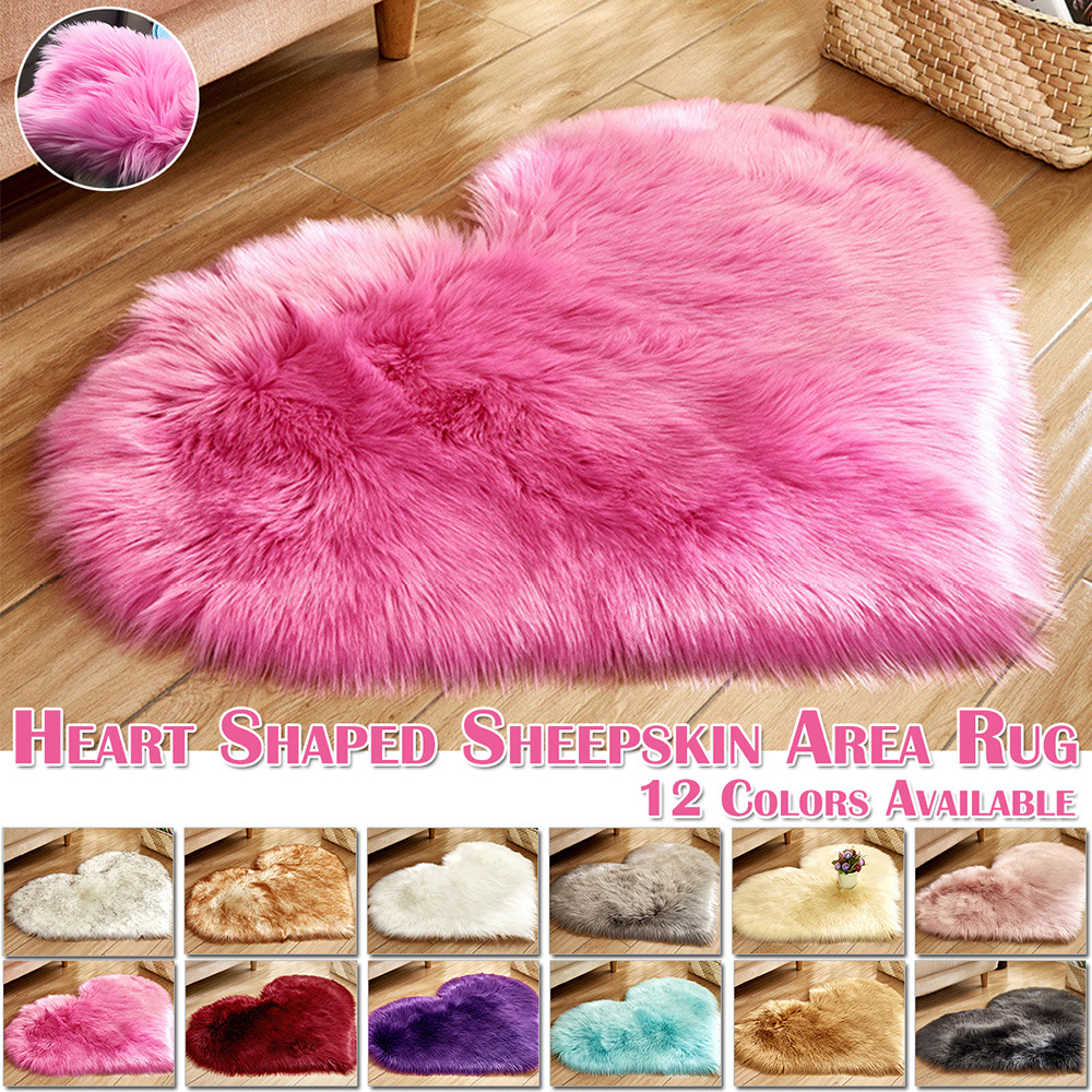 Tapis en fausse fourrure en forme de cœur pour chambre à coucher, tapis moelleux et Shaggy, en peau de mouton, pelucheux, décor de canapé, tapis de sol en peluche