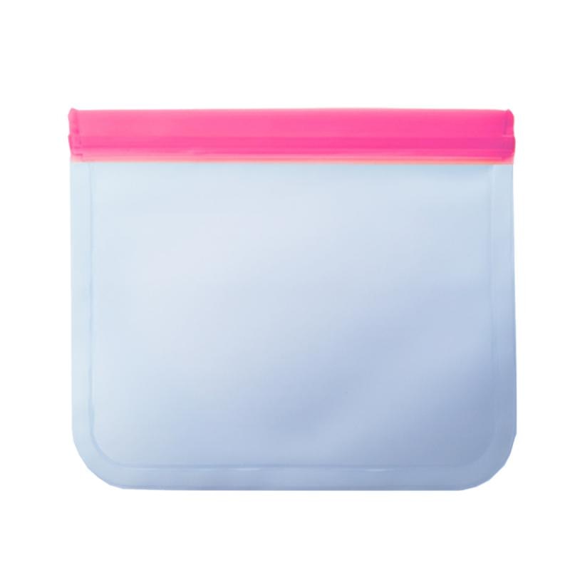 Translucent Food Storage Bag Reusable Freezer Bag PEVA Ziplock Silicone Bag Leakproof Top Kitchen Organizer: Pink