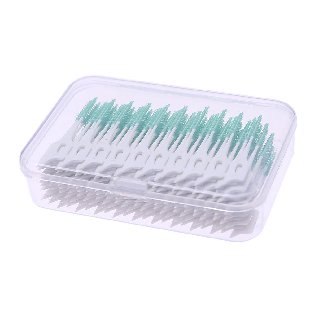 Palito fio dental portátil para limpeza dos dentes, palito de plástico, excelente e de boa elasticidade, silicone, higiene: Verde