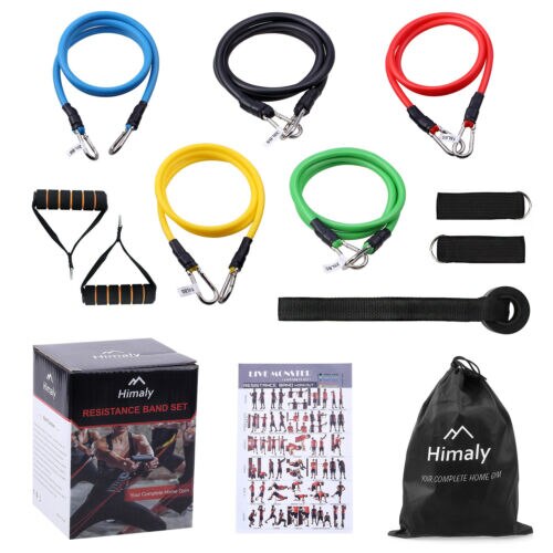 Newest 11pcs Fitness Resistance Bands Gym Kit Tubes with Handle Door Anchor Ankle Strap