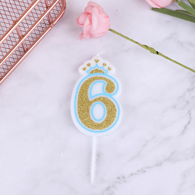 1PC Blue Pink Cake Number Candle Birthday Party 0 1 2 3 4 5 6 7 8 9 Anniversary Cake Numbers Age Candle Party Decoration: 7