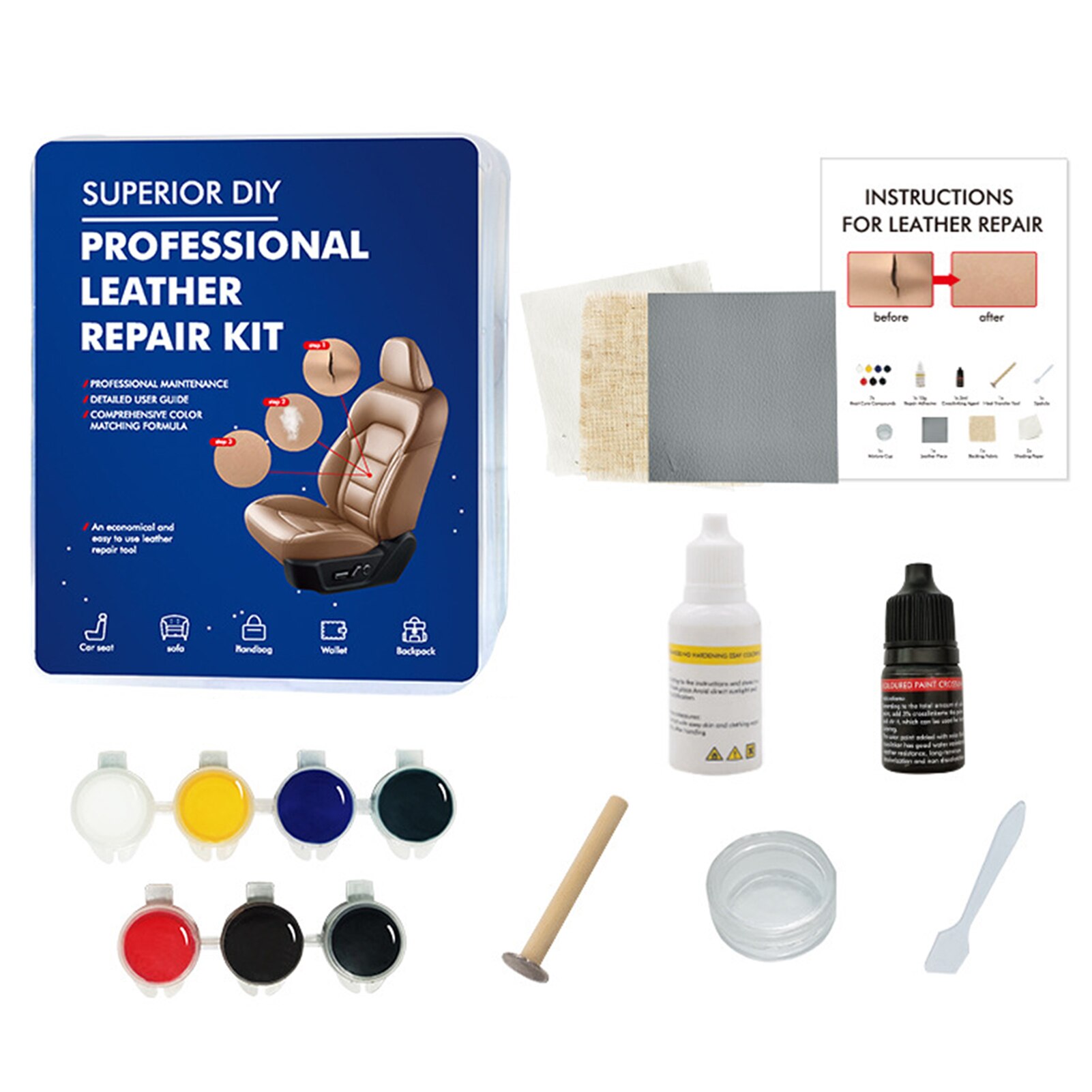 DIY Leather Vinyl Repair Kit Car Leather Repairing Tools Auto Seat Sofa Coats Holes Scratch Cracks Restoration For Shoe For Car: Default Title