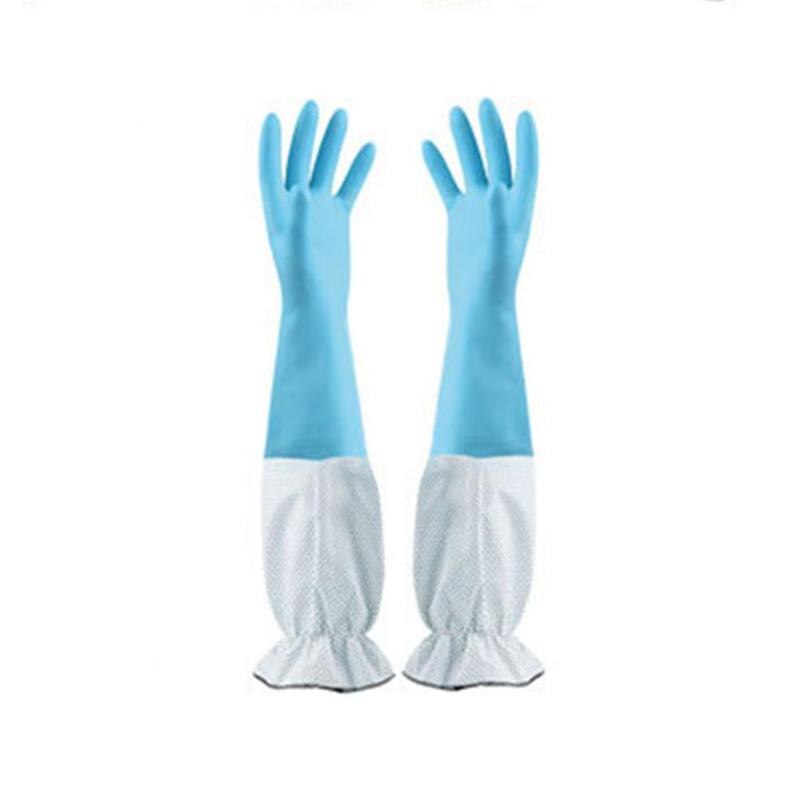 WomenGloves-guantes de goma para lavar platos, manoplas de limpieza duraderas para el hogar, manoplas florales de manga larga, Kit impermeable Q8Y6: Blue
