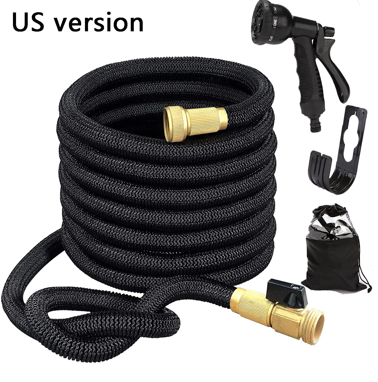 25Ft-100Ft Garden Hose Expandable Hose Retractable Flexible Water Hose with 3/4&quot; Solid Brass Connectors Expanding Pipe for Wash: 25FT-7.5M / BLACK