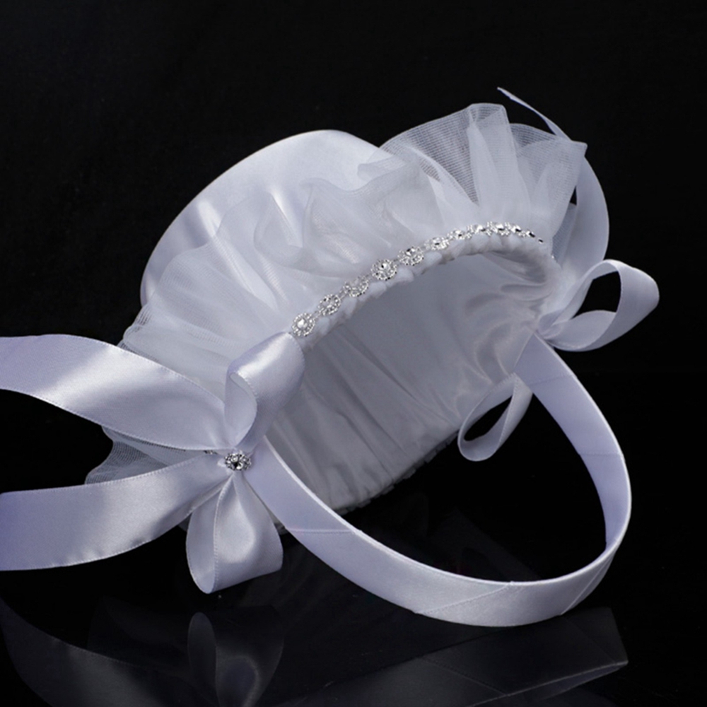 Trouwmanden Witte Bloem Meisje Mand Voor Bloem Bruid/Kinderen Hand Gehouden Strik-Knoop Kanten Ceremonie Feest Decor