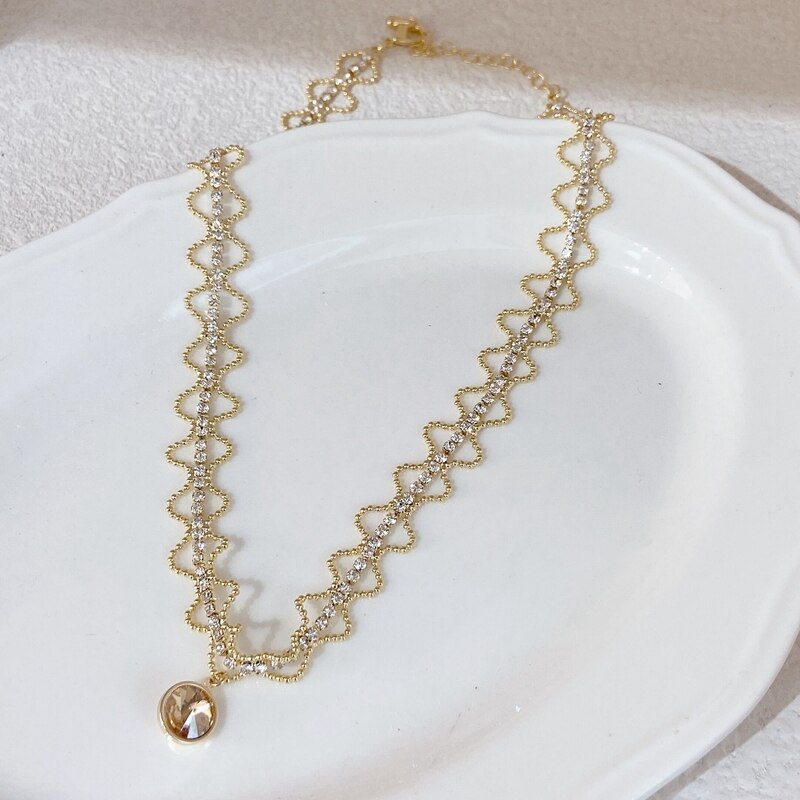 Mengjiqiao 2022 Koreaanse Elegante Delicate Strass Choker Voor Vrouwen Meisjes Mode Metalen Kruis Hanger Ketting Partij Sieraden