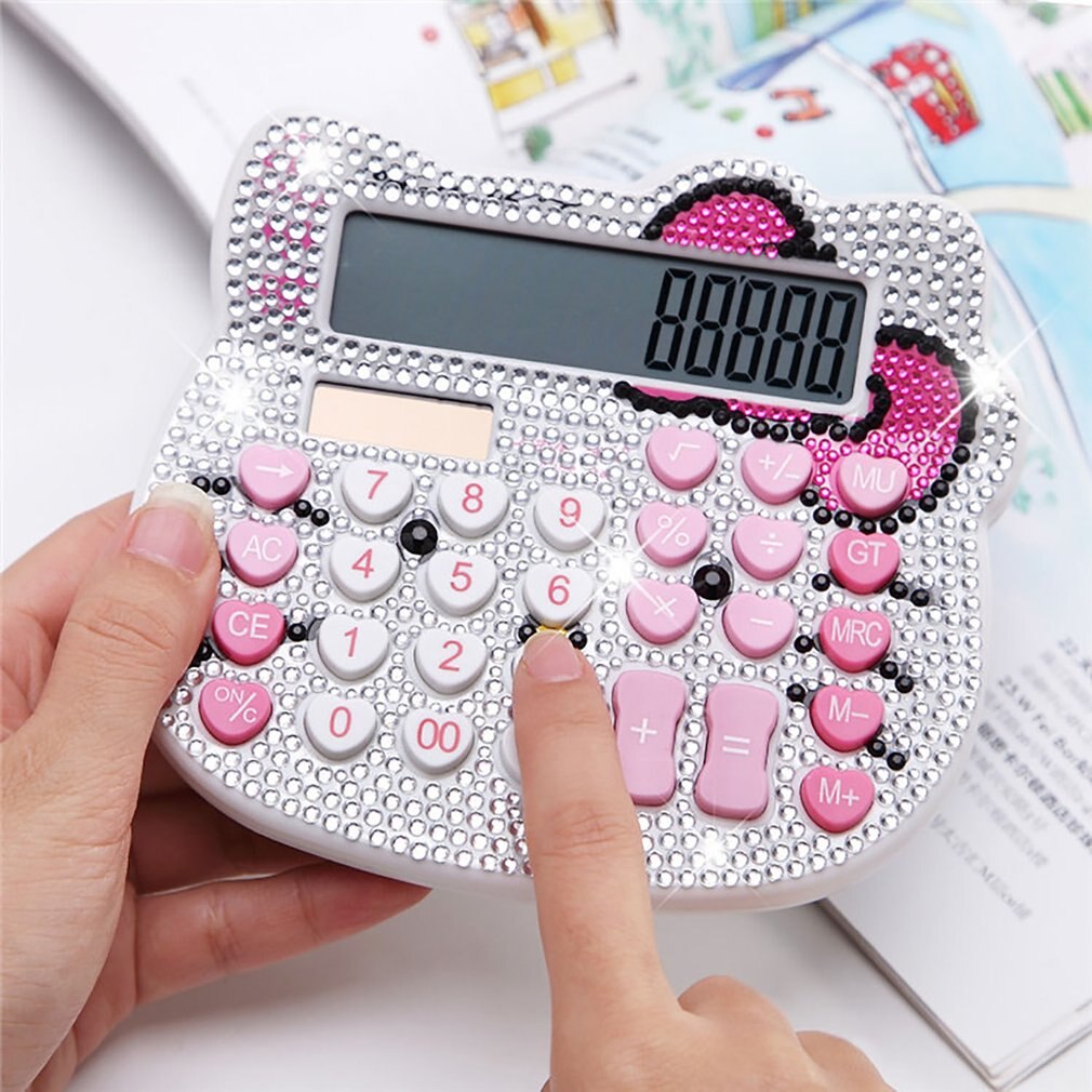 Strass cristal diamante mini calculadora de plástico moda energia solar calculadora estudante escritório papelaria