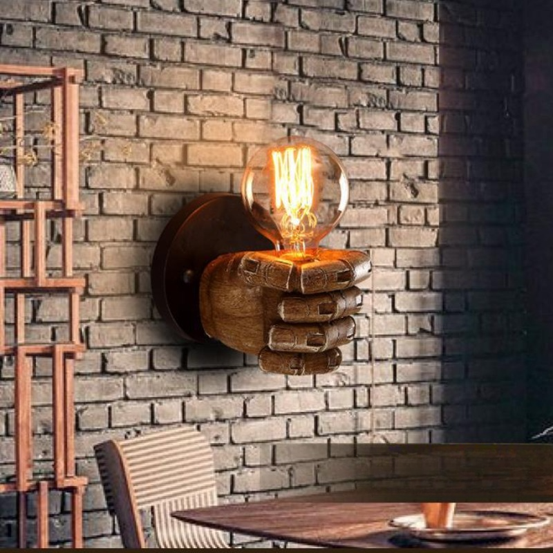 Vintage Loft Wall Light Resin Right/Left Hand Finger-fist Wall Lamp Retro Industrial Wall Sconce for Home Bar Cafe