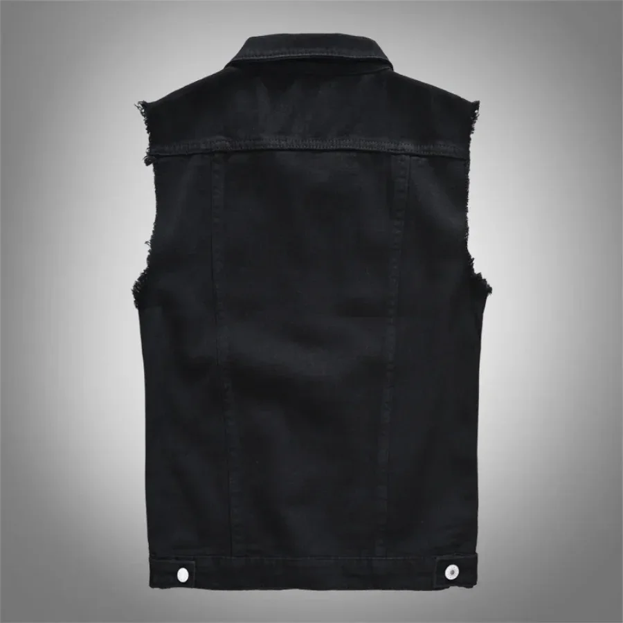 2025 Mannen Mouwloos Jeans Vest Zwart Denim Vest Voor Mannen Casual Cowboy Paard Clip Cowboy Vest Mode Cowboy tops 5XL 6XL