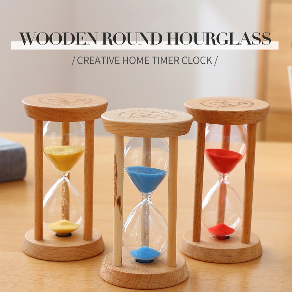 Hourglass Sand Timer 3 Minutes Sand Clock Round Watch Glass Wood Timer