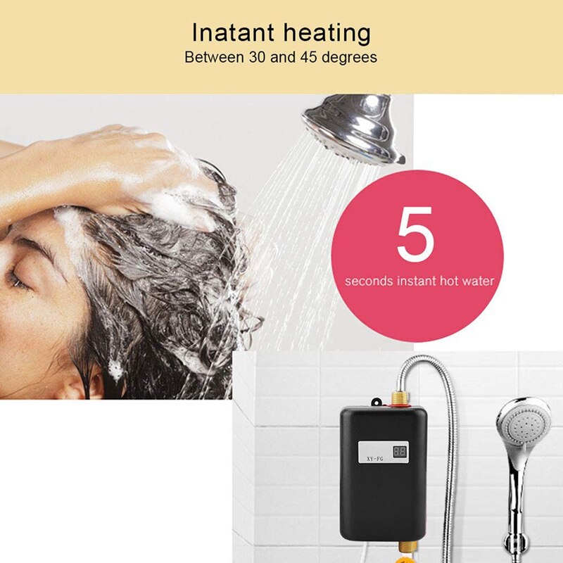 3800w mini aquecedor de água elétrico instantâneo aquecedor de água elétrico instantâneo aquecimento de água chuveiro 3 segundos quente plugue da ue preto