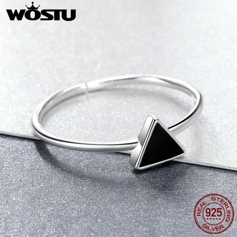 WOSTU Echt 925 Sterling Zilveren Geometrische Driehoek Open Vinger Ringen Voor Vrouwen Man Cool Fine Sieraden Verstelbare Ring CSR158