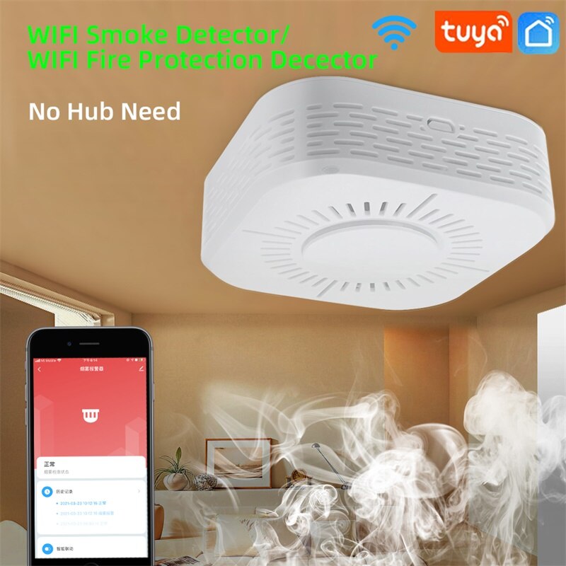 Detectores de humo Wifi para protección contra incendios, Detector de humo seguro para el hogar, Sensor de alarma de humo de seguridad, TUYA Smart Life, asistente de Google