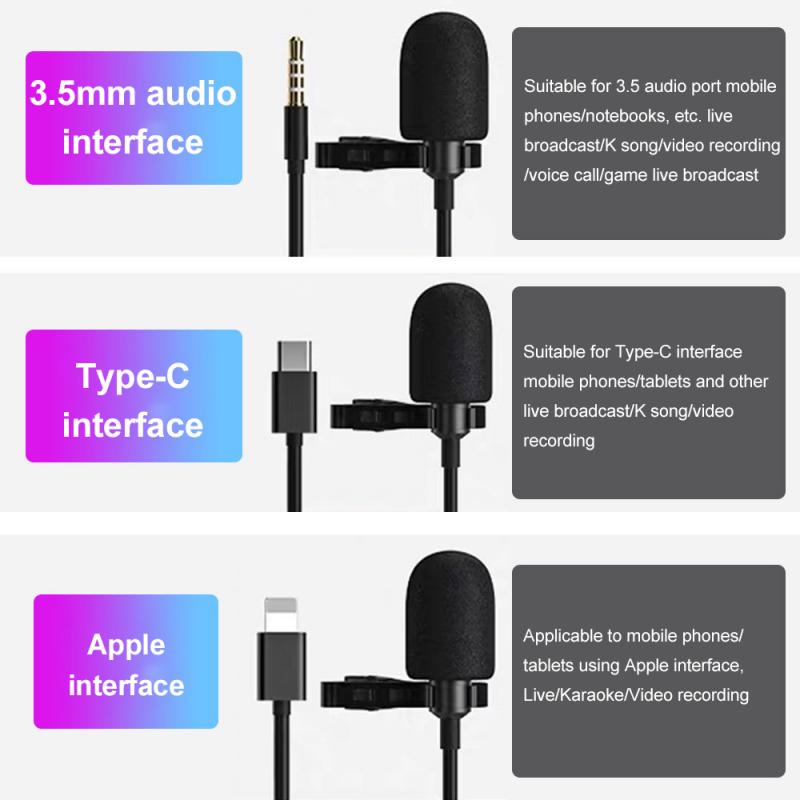 3.5MM Mini Portable Microphone Condenser Clip-on Lapel Lavalier Mic Wired Microfon For Phone For Laptop Professionnel Karaoke