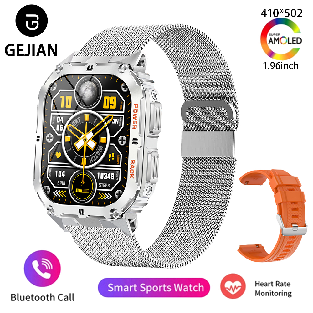 2025 Nuovo GEJIAN Intelligente 5.0 Chiamata Bluetooth Orologio da 1.96 pollici AMOLED Schermo Quadrato Monitoraggio della Frequenza Cardiaca del Sonno accorto guarda: Grigio