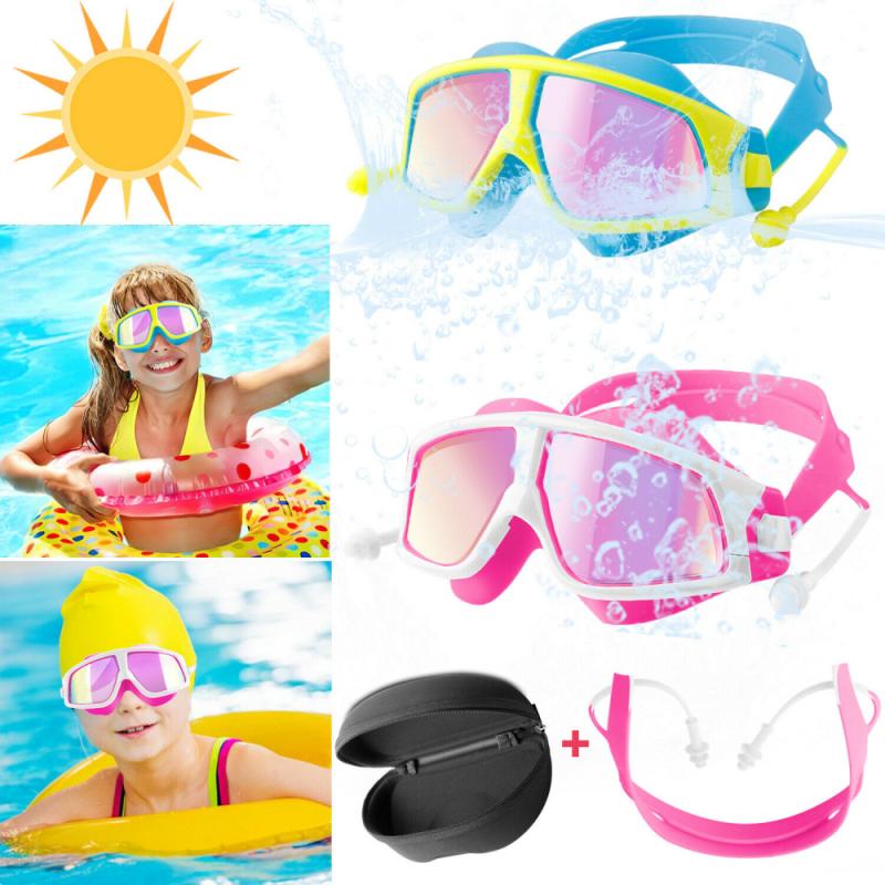 Kinderen Zwemmen Glassess Uv Professionele Verstelbare Kids Siliconen Zwembril Met Oordopjes 7 Kleuren
