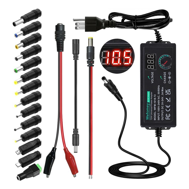 Strømforsyning 3v-24v 3a 72w justerbar variabel 3v 5v 6v 9v 12v 18v 20v 24v ac/dc , 100v-240v ac til dc-omformer amerikansk plugg: Default Title