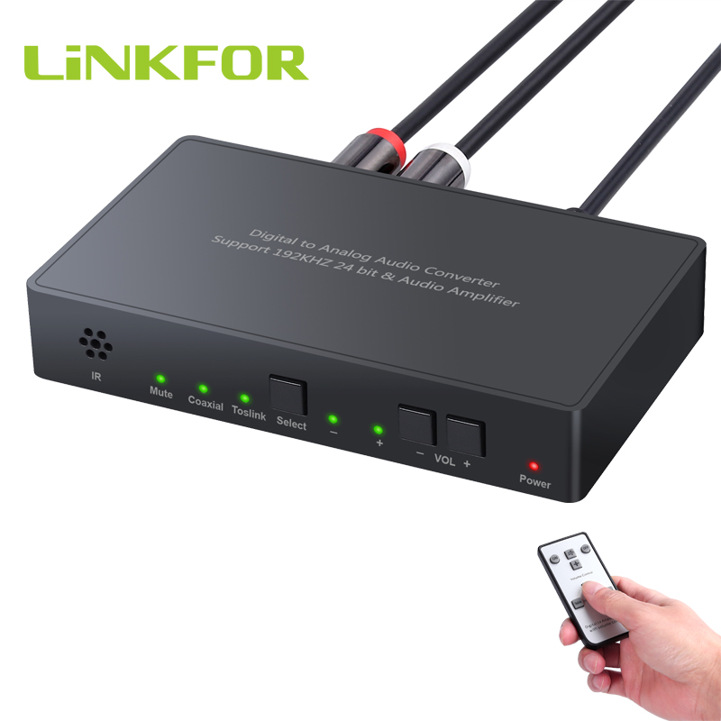 LiNKFOR Digitale ad Analogico Audio Converter con Telecomando IR 192kHz DAC Coassiale Toslink Ottico ad Analogico L/R audio Adattatore 3.5 millimetri