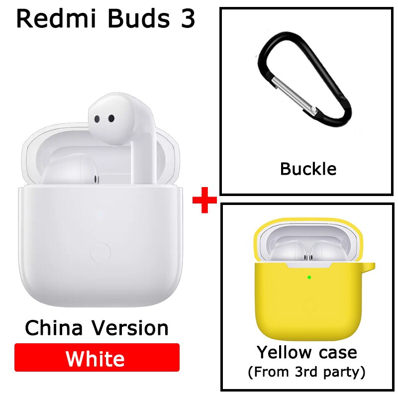 Xiaomi Redmi Buds 3 TWS bezprzewodowe słuchawki Bluetooth podwójny mikrofon QCC 3040 Chip IP54 wodoodporne słuchawki redukcja szumów słuchawki douszne: white CN yellow case