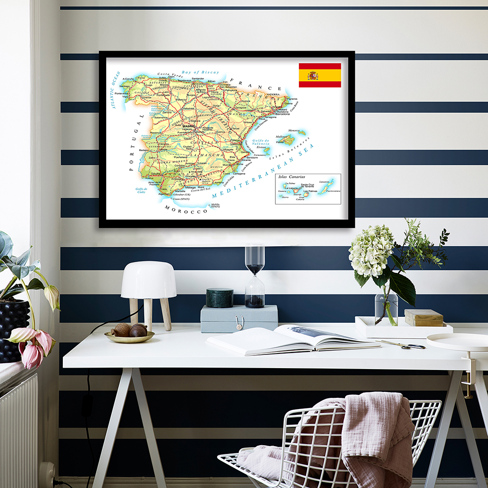 84*59cm The Spain Map of Road and Rail Network (In Spanish ) Wall Art Poster Canvas Painting School Supplies Home Decoration