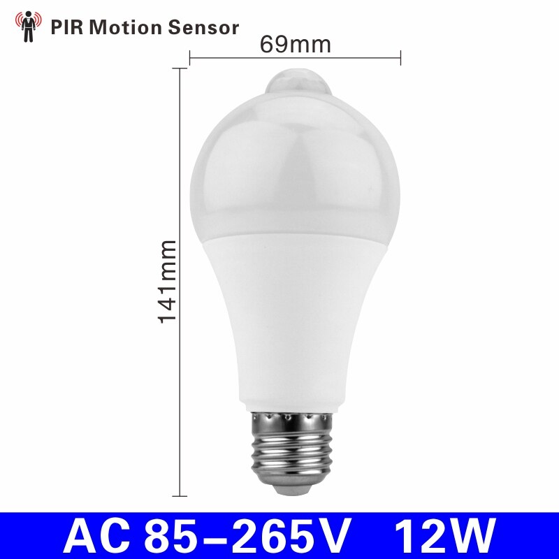 LED PIR Bewegung Sensor Birne 5W 7W 9W 12W Klang Sensor Lampe AC 110V 220V Auto Clever LED PIR Infrarot Körper E27 Glühbirne: 12W Motion sensor